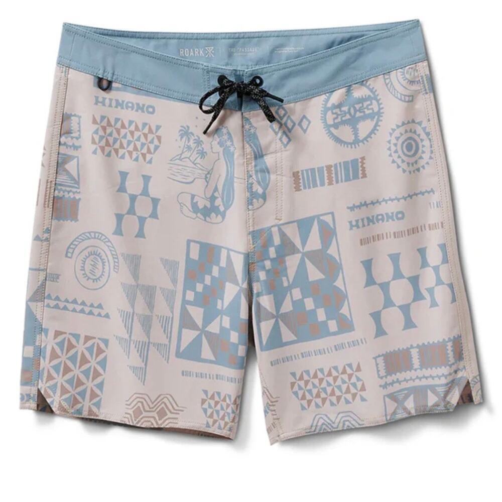 NWT Mens Roark Blue Tan Passage 17 Inch Hinano Vahine Boardshorts Size 38